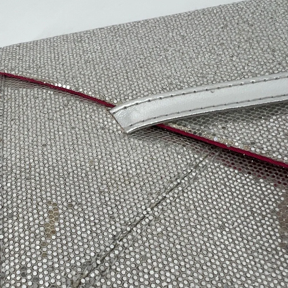 Victorias Secret Silver Glitter‎ Envelope Clutch Pink Lining Evening Bag